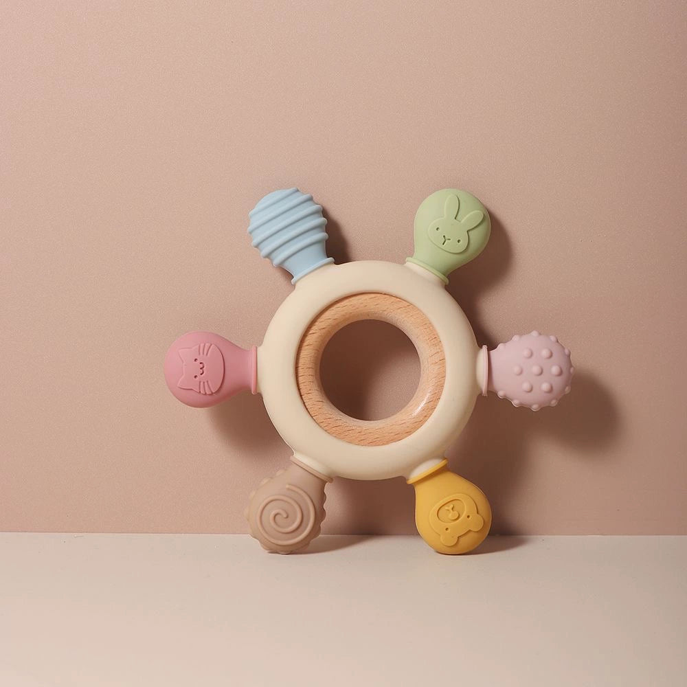 Baby Silicone Beech Teether Baby's Holding Ball Rattle Prevent Hand Sucking Grip Training Happy Bite Molar Rod