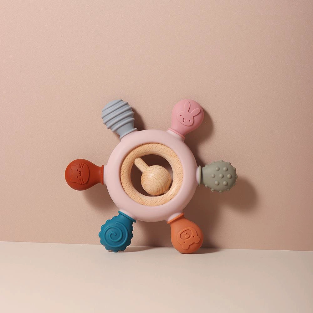 Baby Silicone Beech Teether Baby's Holding Ball Rattle Prevent Hand Sucking Grip Training Happy Bite Molar Rod