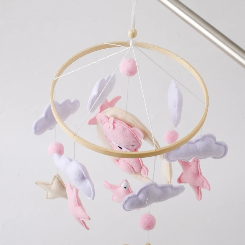 Crib Mobile Holder Rattles Toys Wooden Moon Stars Astronaut Bed Bell Toys Newborn Comfort Crib Bracket Bed Bell Toys Baby Gifts