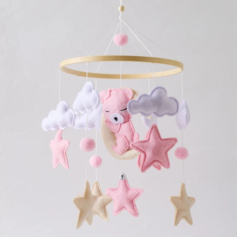 Crib Mobile Holder Rattles Toys Wooden Moon Stars Astronaut Bed Bell Toys Newborn Comfort Crib Bracket Bed Bell Toys Baby Gifts
