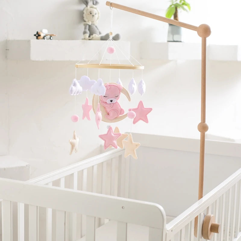 Crib Mobile Holder Rattles Toys Wooden Moon Stars Astronaut Bed Bell Toys Newborn Comfort Crib Bracket Bed Bell Toys Baby Gifts