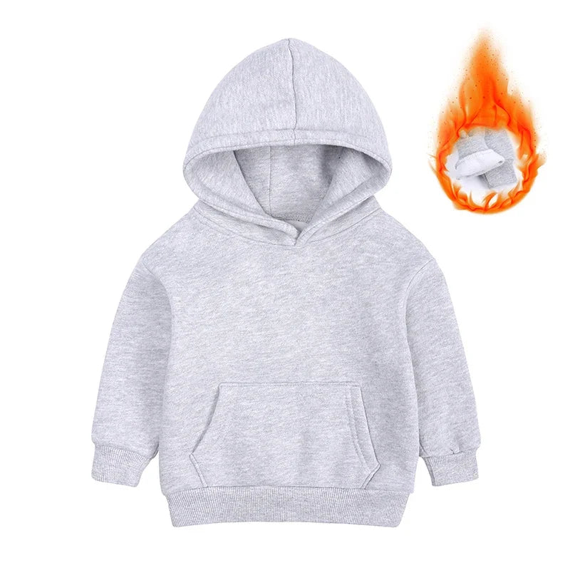 2025 Winter Kids Boys Girls Clothes Children Hoodies Soild Cotton Thicken Fleece Sweatshirts Toddler Sport Pullover Top