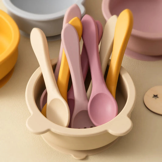 Personalized Name 2PCS/Set Silicone Baby Utensils Food Grade Spoon Fork Eating Training Children Tableware Baby Cutlery
