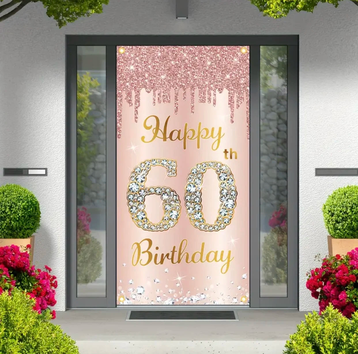 Happy Birthday Theme Party Decor Door Cover 18th 21th 30th 40th 50th 60th 80th Pink Rose Sweet 16th Party Decorative Backdrops