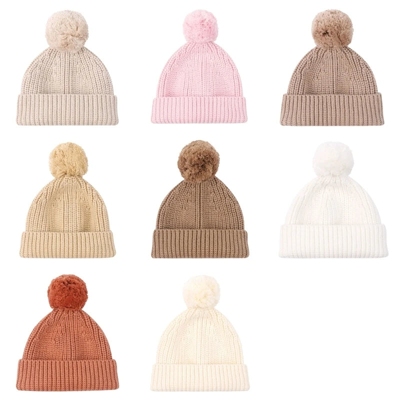 Knitted Winter Warm Hat Baby Hat Cotton Elastic Crochet Hat with Pompoms Bonnet Caps for Newborn Toddler 0-6 Month