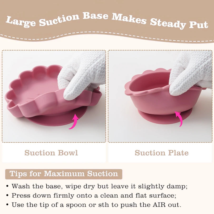 Color Kids Baby Feeding Set Solid Color Utensils Waterproof Bib Cartoon Lion Shape Sucker Dishes Plate Feeding Bowl Spoon Cup