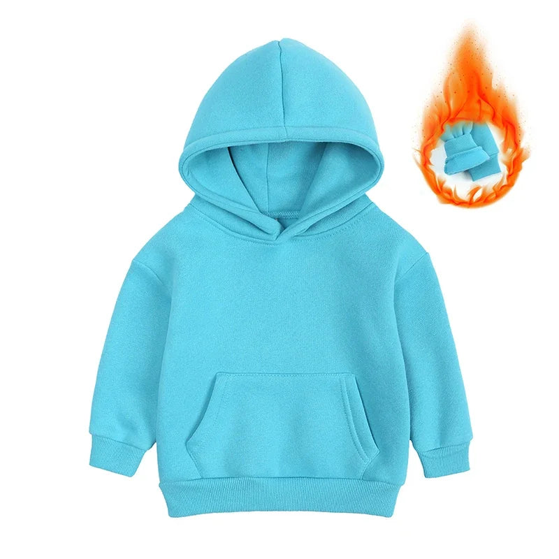 2025 Winter Kids Boys Girls Clothes Children Hoodies Soild Cotton Thicken Fleece Sweatshirts Toddler Sport Pullover Top