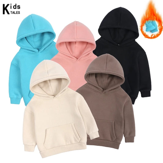 2025 Winter Kids Boys Girls Clothes Children Hoodies Soild Cotton Thicken Fleece Sweatshirts Toddler Sport Pullover Top