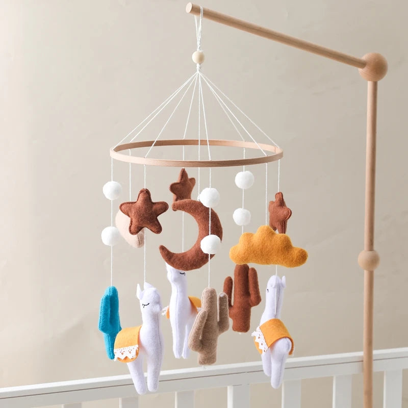 Crib Mobile Holder Rattles Toys Wooden Moon Stars Astronaut Bed Bell Toys Newborn Comfort Crib Bracket Bed Bell Toys Baby Gifts