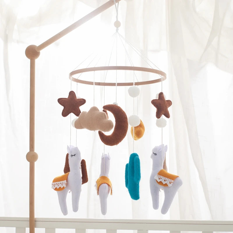 Crib Mobile Holder Rattles Toys Wooden Moon Stars Astronaut Bed Bell Toys Newborn Comfort Crib Bracket Bed Bell Toys Baby Gifts