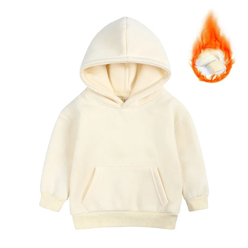 2025 Winter Kids Boys Girls Clothes Children Hoodies Soild Cotton Thicken Fleece Sweatshirts Toddler Sport Pullover Top