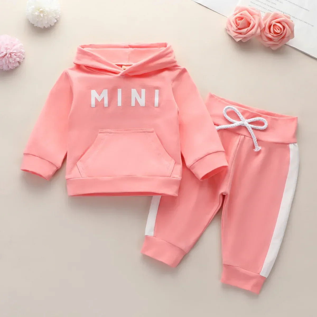 Newborn Baby Girls Clothes Set Pink Toddler Ruffle Tops Heart Print Bow Trousers Princess Casual Infant Outfits Clothes Suit