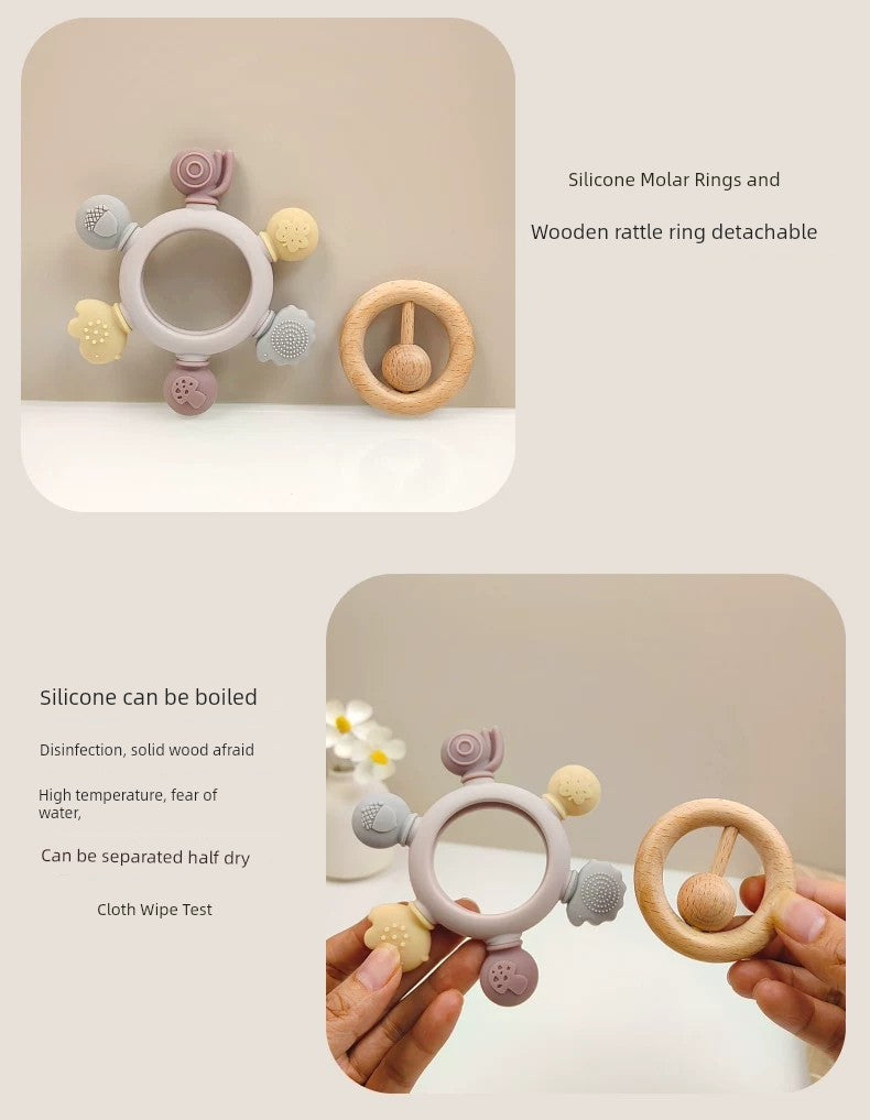 Baby Silicone Beech Teether Baby's Holding Ball Rattle Prevent Hand Sucking Grip Training Happy Bite Molar Rod