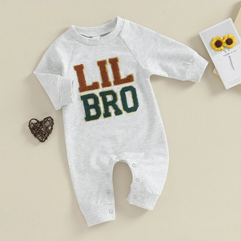 Baby Boy Rompers Long Sleeve Round Neck Letter Embroidery Jumpsuits Newborn Fall Clothes