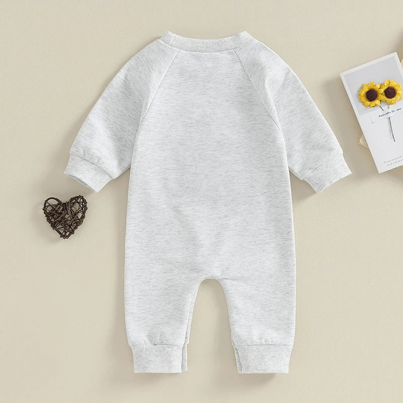 Baby Boy Rompers Long Sleeve Round Neck Letter Embroidery Jumpsuits Newborn Fall Clothes