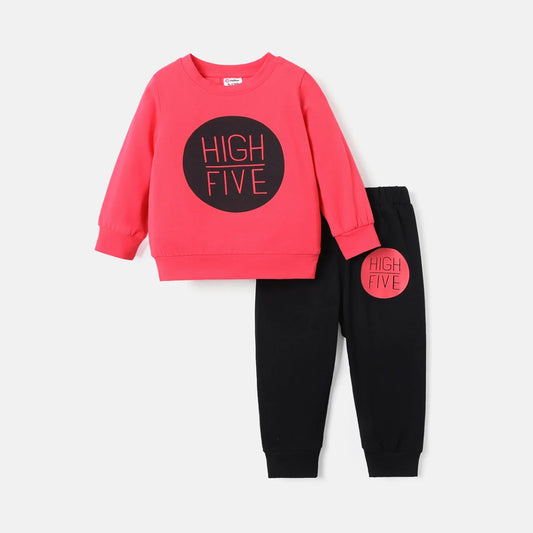 2pcs Baby Boy/Girl Long-sleeve Letter Print Sweatshirt & Sweatpants Set Perfect for Outings and Daily Wear Basic Style