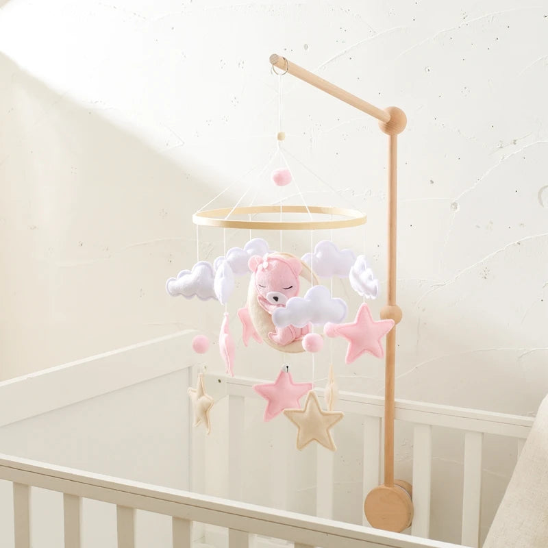 Crib Mobile Holder Rattles Toys Wooden Moon Stars Astronaut Bed Bell Toys Newborn Comfort Crib Bracket Bed Bell Toys Baby Gifts