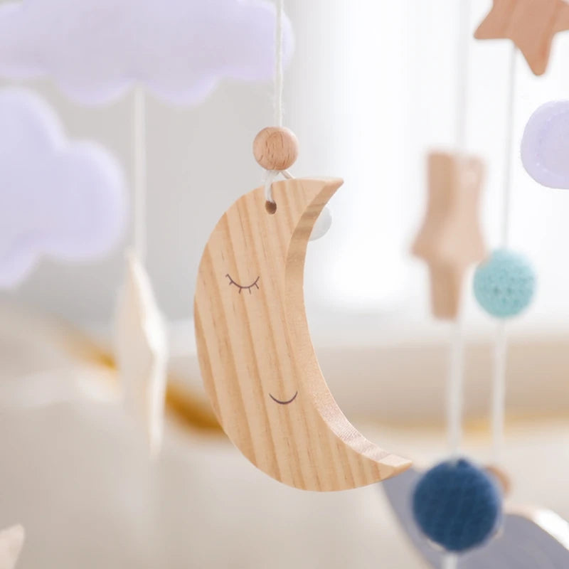 Crib Mobile Holder Rattles Toys Wooden Moon Stars Astronaut Bed Bell Toys Newborn Comfort Crib Bracket Bed Bell Toys Baby Gifts