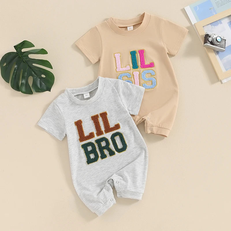 Baby Boys Summer Romper Infant Short Sleeve Crew Neck Letter Embroidery Casual Jumpsuit