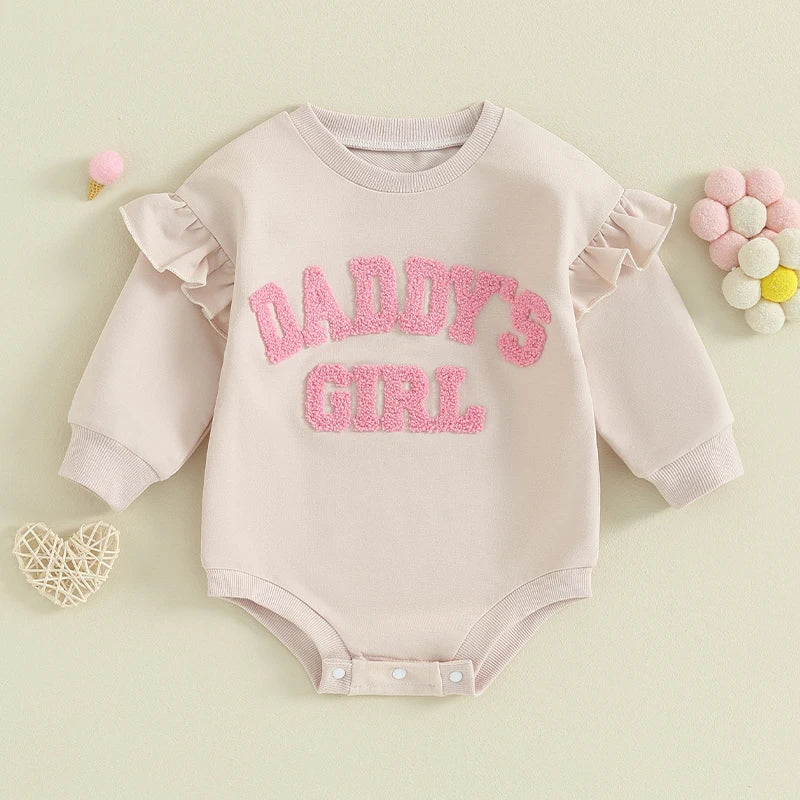 Lioraitiin 0-18M Daddys Girls Newborn Baby Clothes Ruffle Long Sleeve Sweatshirt Bodysuit Infant Baby Girl Outfits