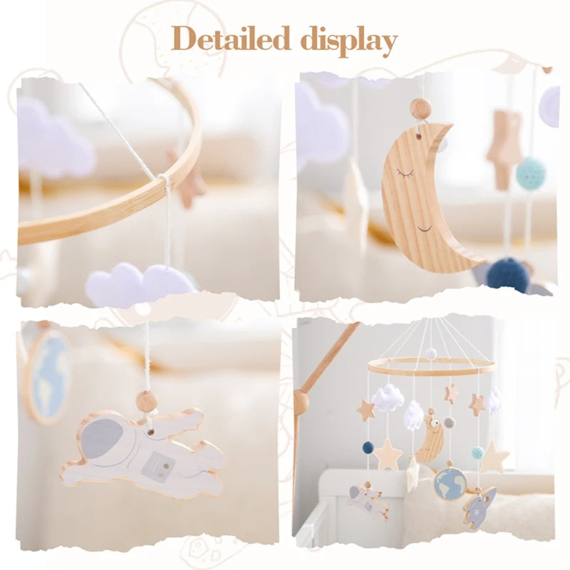Crib Mobile Holder Rattles Toys Wooden Moon Stars Astronaut Bed Bell Toys Newborn Comfort Crib Bracket Bed Bell Toys Baby Gifts