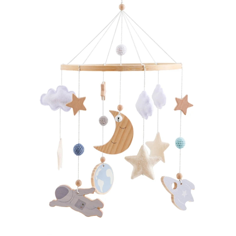 Crib Mobile Holder Rattles Toys Wooden Moon Stars Astronaut Bed Bell Toys Newborn Comfort Crib Bracket Bed Bell Toys Baby Gifts