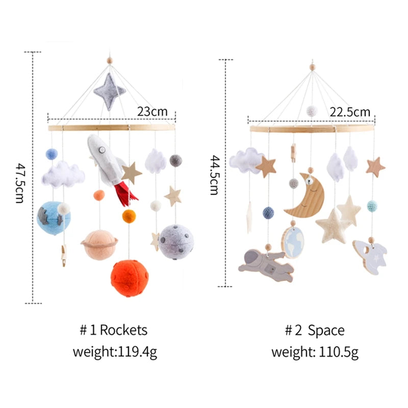 Crib Mobile Holder Rattles Toys Wooden Moon Stars Astronaut Bed Bell Toys Newborn Comfort Crib Bracket Bed Bell Toys Baby Gifts