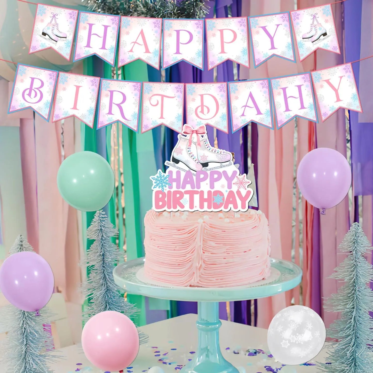Ice Skating Birthday Party Decor Roller Skate Let’s Skate Happy Birthday Backdrop,Skating Ice Sports Birthday Party Supplies