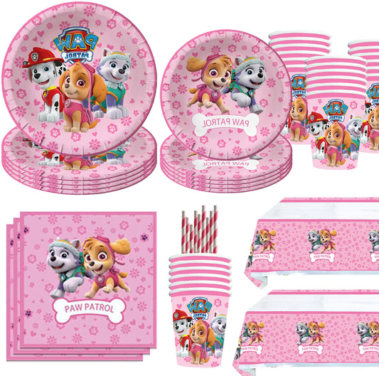 Paw Patrol Birthday Party Decor Dogs Skye Disposable Tableware Tablecloth Plate Cup Gift Bag Kids Boy Favor Gifts Party Supplies