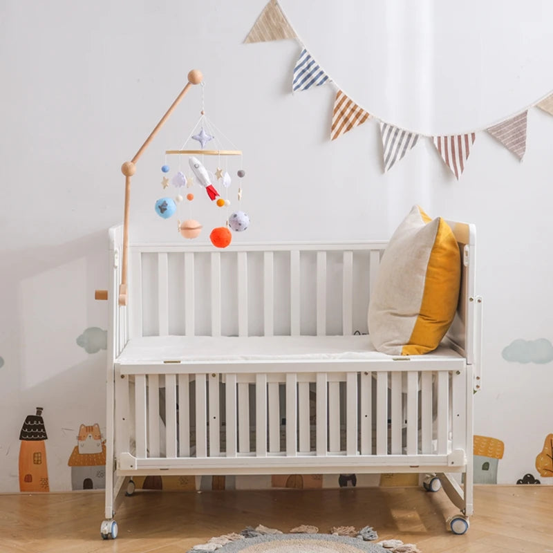 Crib Mobile Holder Rattles Toys Wooden Moon Stars Astronaut Bed Bell Toys Newborn Comfort Crib Bracket Bed Bell Toys Baby Gifts
