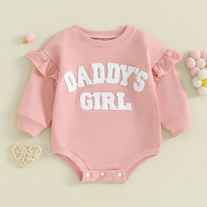 Lioraitiin 0-18M Daddys Girls Newborn Baby Clothes Ruffle Long Sleeve Sweatshirt Bodysuit Infant Baby Girl Outfits
