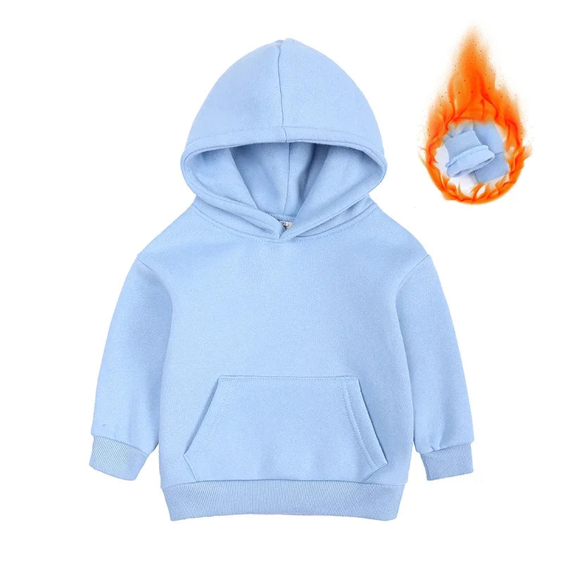 2025 Winter Kids Boys Girls Clothes Children Hoodies Soild Cotton Thicken Fleece Sweatshirts Toddler Sport Pullover Top