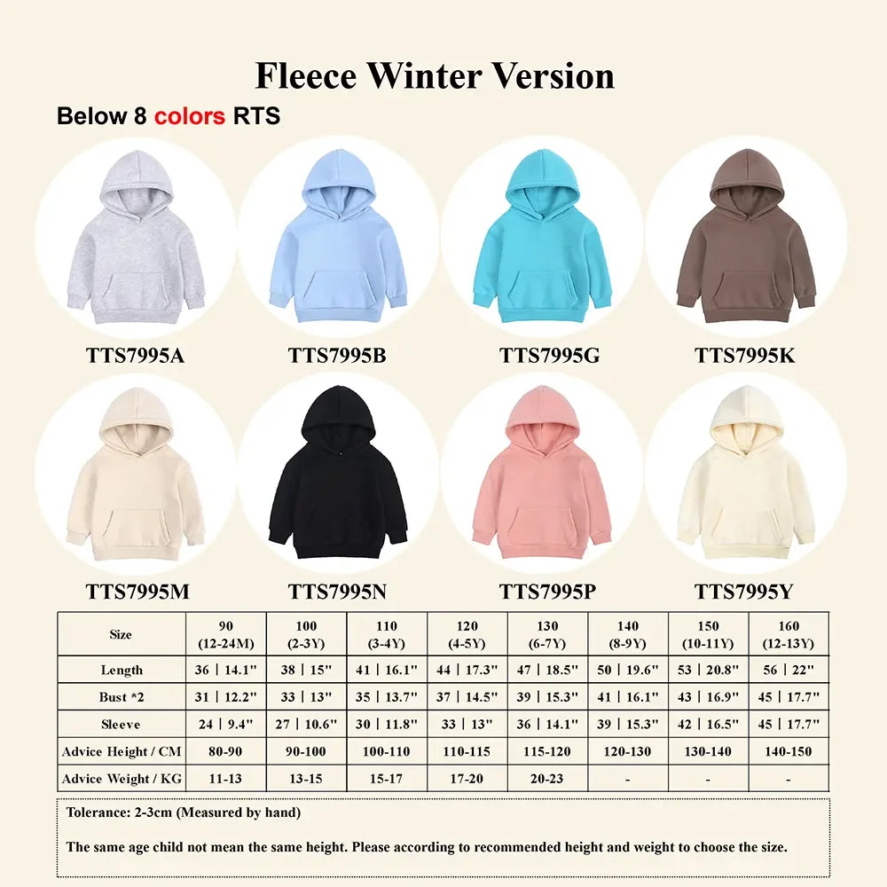 2025 Winter Kids Boys Girls Clothes Children Hoodies Soild Cotton Thicken Fleece Sweatshirts Toddler Sport Pullover Top
