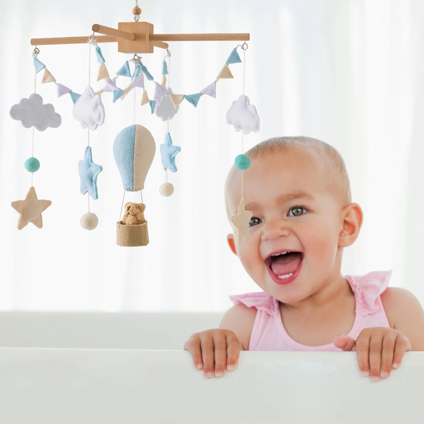 Baby Crib Mobile Bed Bell Soft Felt Hot Air Balloon Wind Chime Pendant Bed Bell Wooden Newborn Comfort Bed Bell Toys Baby Gift