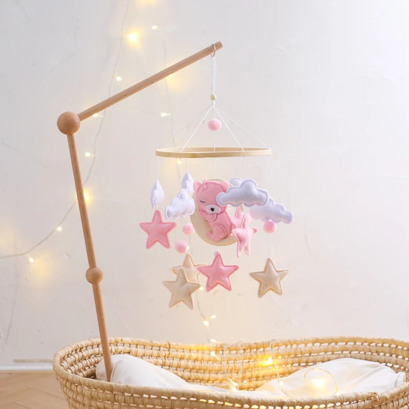 Crib Mobile Holder Rattles Toys Wooden Moon Stars Astronaut Bed Bell Toys Newborn Comfort Crib Bracket Bed Bell Toys Baby Gifts
