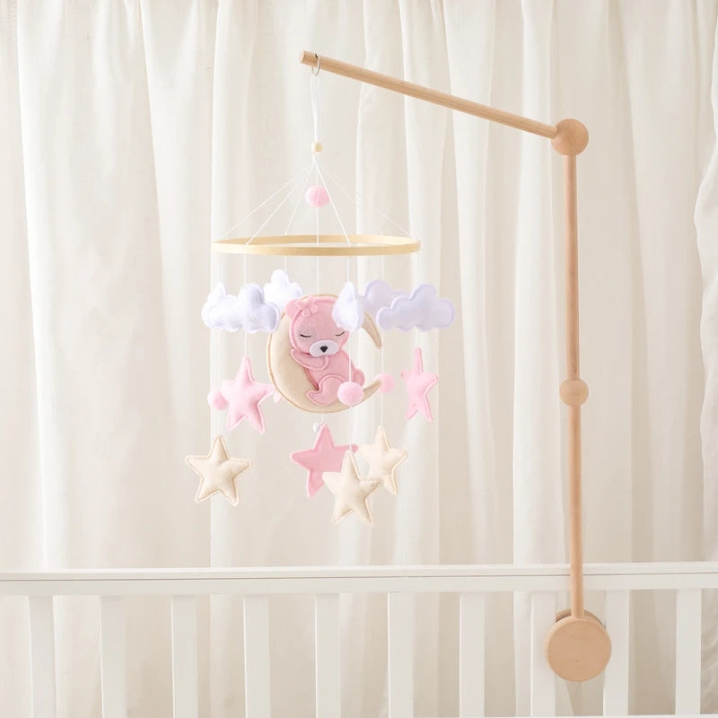 Crib Mobile Holder Rattles Toys Wooden Moon Stars Astronaut Bed Bell Toys Newborn Comfort Crib Bracket Bed Bell Toys Baby Gifts