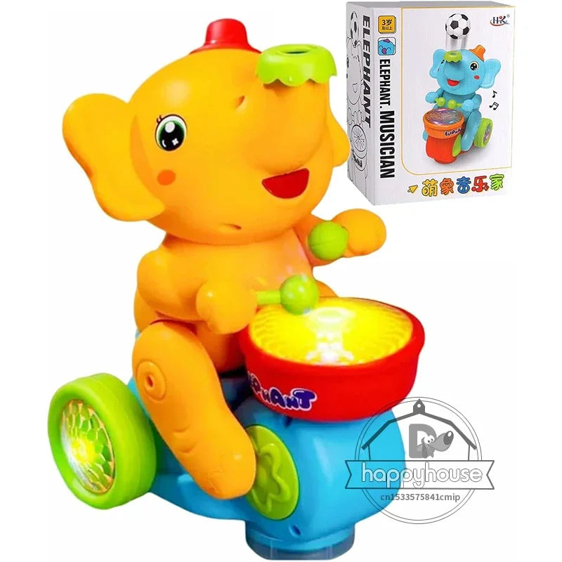 Musical Walking Elephant Drummer Toys for  Kid Musical Toy with LED Light Music Sensory Activity Toys Learning Educational Toys