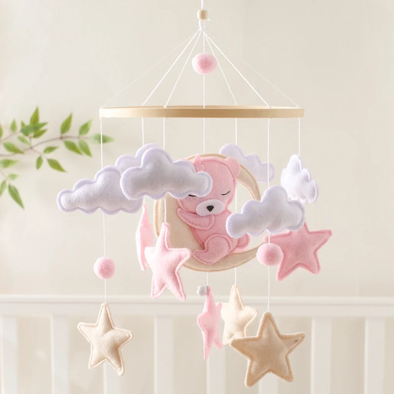 Crib Mobile Holder Rattles Toys Wooden Moon Stars Astronaut Bed Bell Toys Newborn Comfort Crib Bracket Bed Bell Toys Baby Gifts