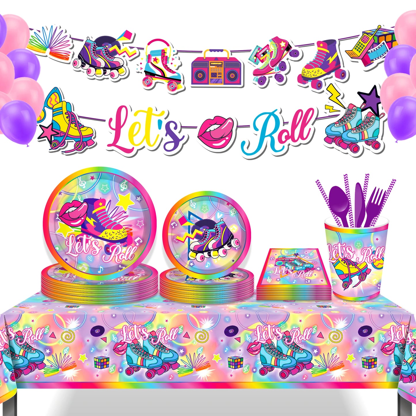 Cartoon Roller Skating Party Disposable Tableware Set Kids Ice Skates Sports Game Birthday Camping Tablecloth Baby Shower Decor