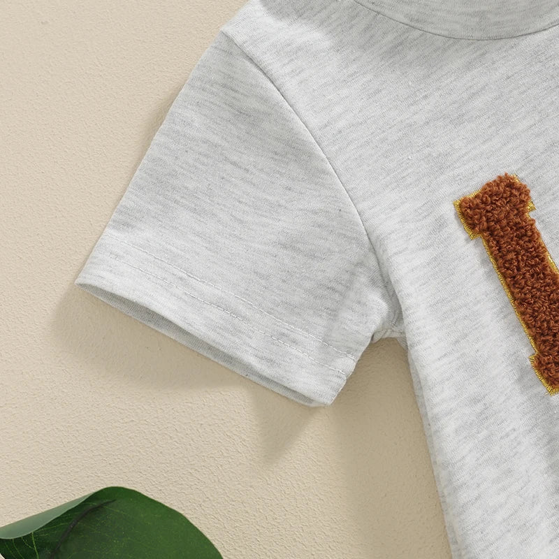 Baby Boys Summer Romper Infant Short Sleeve Crew Neck Letter Embroidery Casual Jumpsuit
