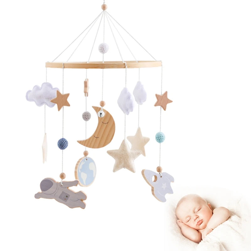 Crib Mobile Holder Rattles Toys Wooden Moon Stars Astronaut Bed Bell Toys Newborn Comfort Crib Bracket Bed Bell Toys Baby Gifts