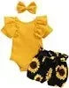 Newborn Baby Girls Clothes Set Pink Toddler Ruffle Tops Heart Print Bow Trousers Princess Casual Infant Outfits Clothes Suit