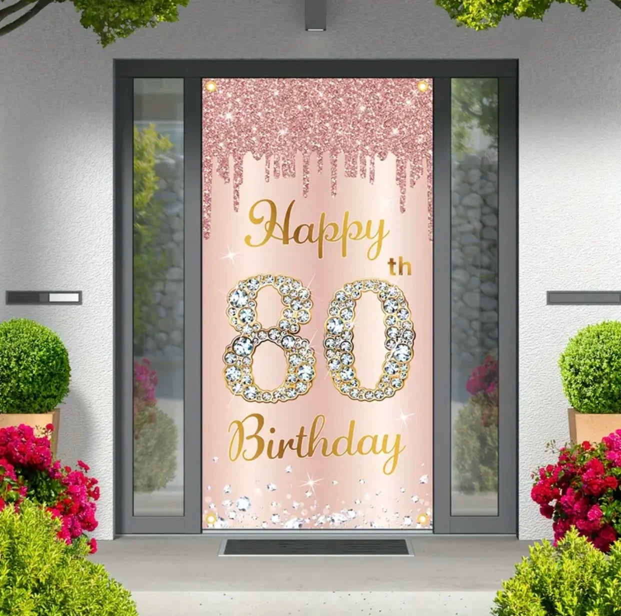 Happy Birthday Theme Party Decor Door Cover 18th 21th 30th 40th 50th 60th 80th Pink Rose Sweet 16th Party Decorative Backdrops