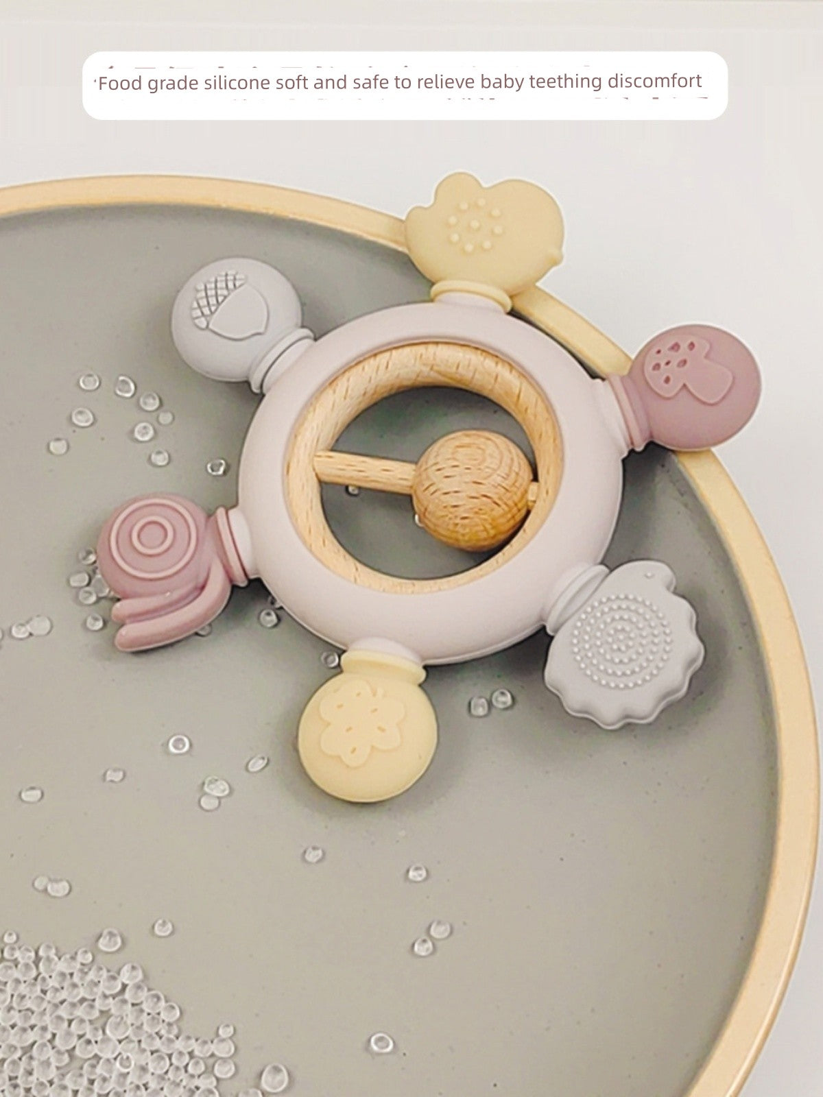 Baby Silicone Beech Teether Baby's Holding Ball Rattle Prevent Hand Sucking Grip Training Happy Bite Molar Rod