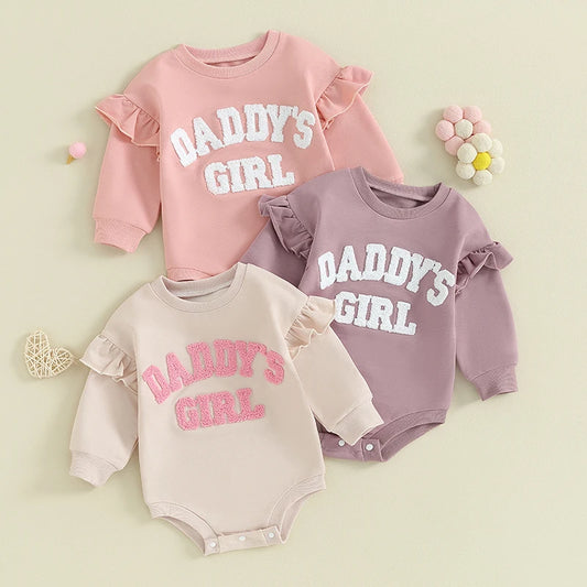 Lioraitiin 0-18M Daddys Girls Newborn Baby Clothes Ruffle Long Sleeve Sweatshirt Bodysuit Infant Baby Girl Outfits