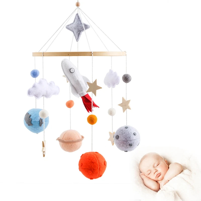 Crib Mobile Holder Rattles Toys Wooden Moon Stars Astronaut Bed Bell Toys Newborn Comfort Crib Bracket Bed Bell Toys Baby Gifts
