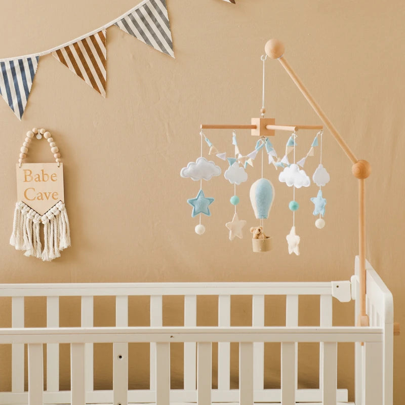 Baby Crib Mobile Bed Bell Soft Felt Hot Air Balloon Wind Chime Pendant Bed Bell Wooden Newborn Comfort Bed Bell Toys Baby Gift