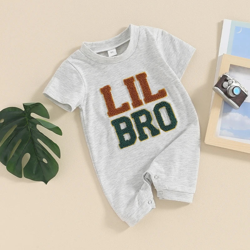 Baby Boys Summer Romper Infant Short Sleeve Crew Neck Letter Embroidery Casual Jumpsuit