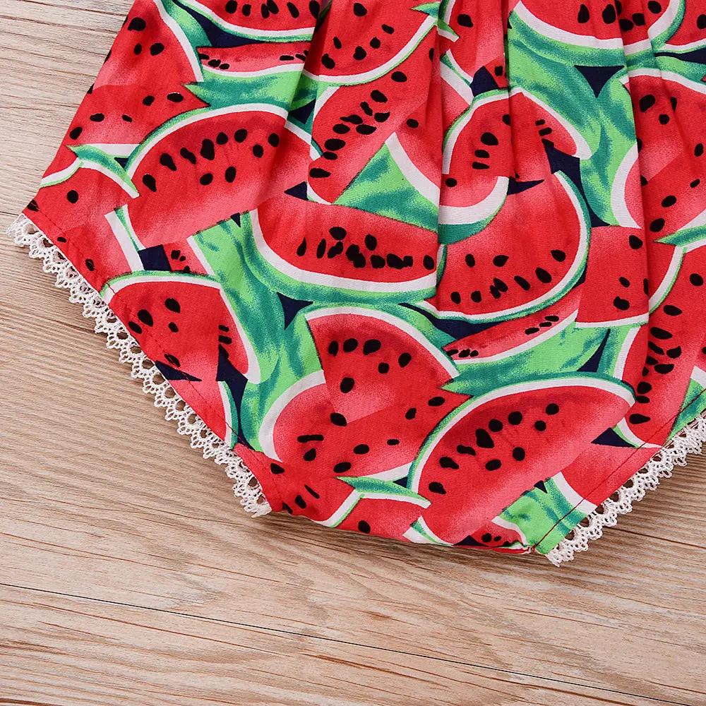 Cute Newborn Baby Girl Clothes Sets Sleeveless Watermelon Print Romper Headband 2pcs Outfit Toddler Summer Clothing for 0-24M