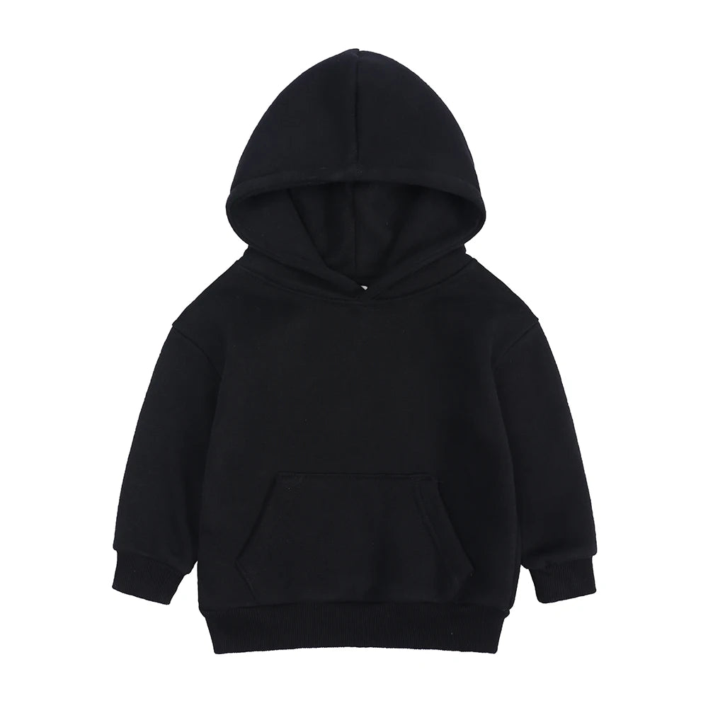 2025 Winter Kids Boys Girls Clothes Children Hoodies Soild Cotton Thicken Fleece Sweatshirts Toddler Sport Pullover Top